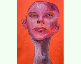 9x12 Original Expressionistic Vibrantly Human Orange Portrait Painting