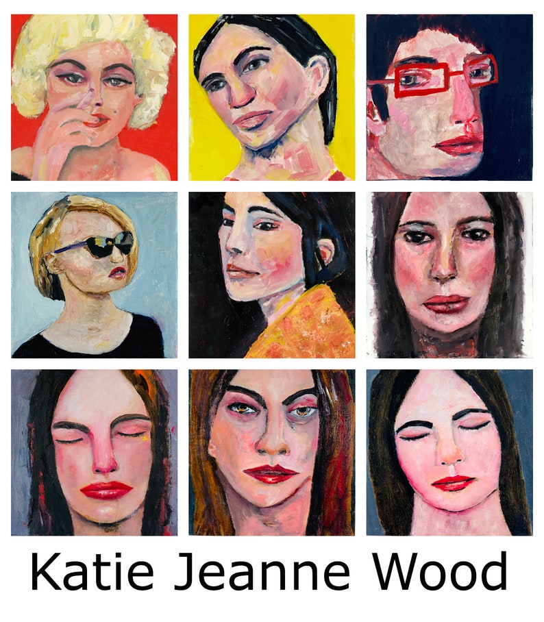 Affordable Cardboard Art, Woman Portrait Art, Pink & Orange Acrylic Painting image 6