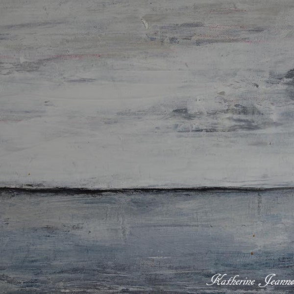 Abstract Acrylic Painting, Winter Can't Wait, Muted Colors, White, Gray, Landscape, 14x11, Original, Modern, Mixed Media, Canvas