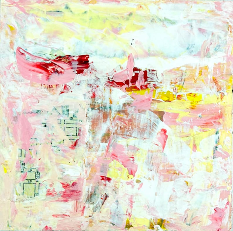 Clearance Sale White & Pink Abstract Farmhouse Painting