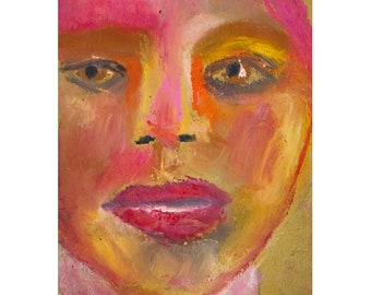 Original Naive Portrait Painting, Handmade Original Painting, Gossipy Woman Portrait Art - Breaking News