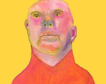 Bald Man Portrait Painting Giclee Print on Somerset Paper