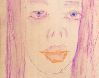 Original Woman Painting  Affordable Cardboard Art  Female Portrait Art  Watercolor Pencil Drawing