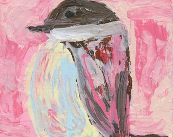 Pink Chubby Chickadee Bird Animal Painting, Bird Lover Gift No 111