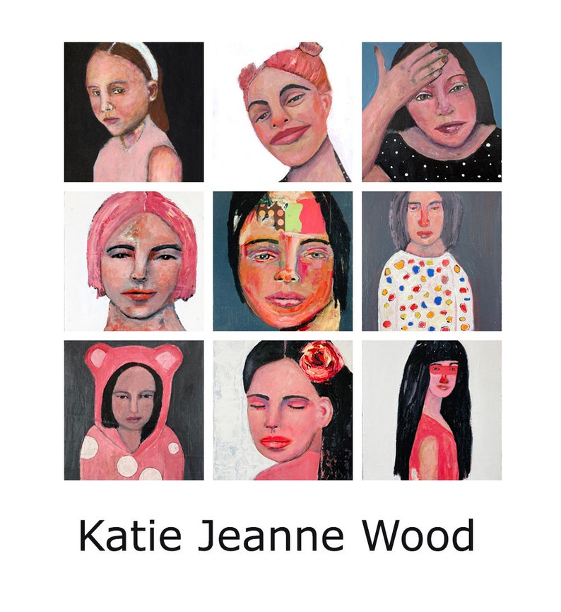 Affordable Cardboard Art, Woman Portrait Art, Pink & Orange Acrylic Painting image 9