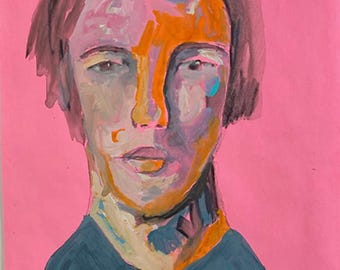 Original Gouache Portrait Painting
