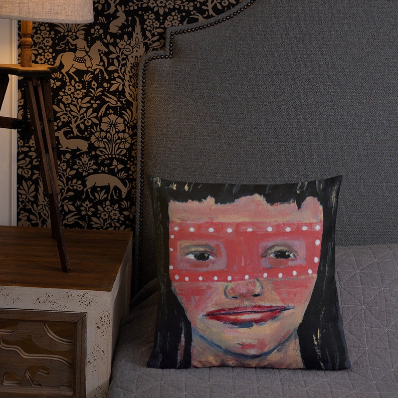 Pink Mask Halloween Bedroom Pillow Miz Katie Art image 1