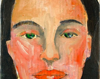 Original 5x7 Oil Portrait Woman Painting, Book Page Art, Small Oil Portrait Painting Wall Art, Planes of The Face