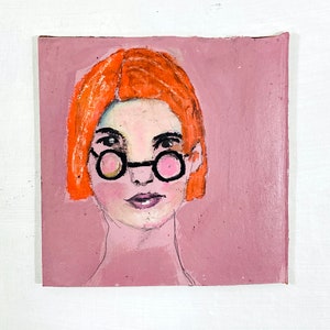 Affordable Cardboard Art, Woman Portrait Art, Pink & Orange Acrylic Painting image 2