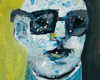 Oryginalny naiwny portret portretowy łysego mężczyzny