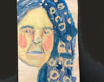 Arte mural original Dibujo expresivo único Cabello azul No me importa