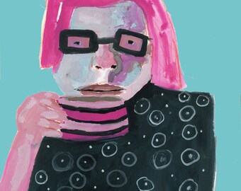 Sad Woman Drinking Coffee Portrait Painting Giclee Print - Facing Many Challenges