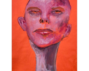 9x12 Original Expressionistic Vibrantly Human Orange Portrait Painting