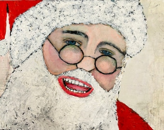 Santa Claus Portrait Painting - Christmas Holiday. Art, Children's Room Decor, Acrylic Portrait Painting