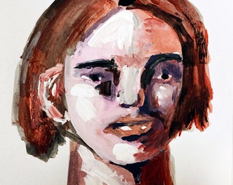 Expressive Painterly Portrait Painting, Original on Paper, Woman Wall Art Gift