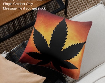 Patrón de crochet de hoja de marihuana en PDF, instrucciones escritas de crochet simple para almohada, bolso de mano, tapiz o bloque afgano