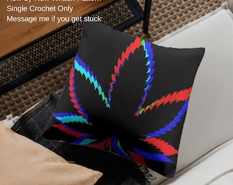 Patrón de crochet de hoja de marihuana en PDF, instrucciones escritas de crochet simple para almohada, bolso de mano, tapiz o bloque afgano