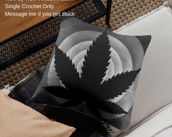 Patrón de crochet de hoja de cáñamo en PDF, instrucciones escritas de crochet simple para almohada, bolso de mano, tapiz o bloque afgano