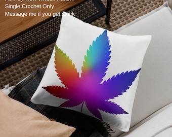 Patrón de crochet de hoja de marihuana en PDF, instrucciones escritas de crochet simple para almohada, bolso de mano, tapiz o bloque afgano
