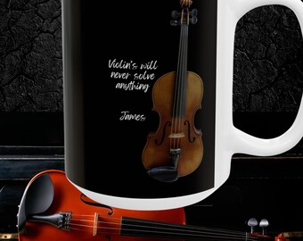 Personalizowany ceramiczny kubek skrzypcowy (11 uncji, 15 uncji) Zabawny prezent dla skrzypka muzyka, kubek do kawy herbaty zupy, uchwyt na długopis, muzyczna dekoracja