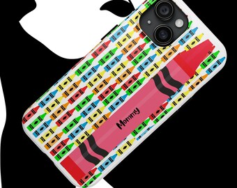 Personalized Crayon Phone Case, Unique fun colorful iPhone cover, Gift for artist, student teacher, parent babysitter, sister brother anyone