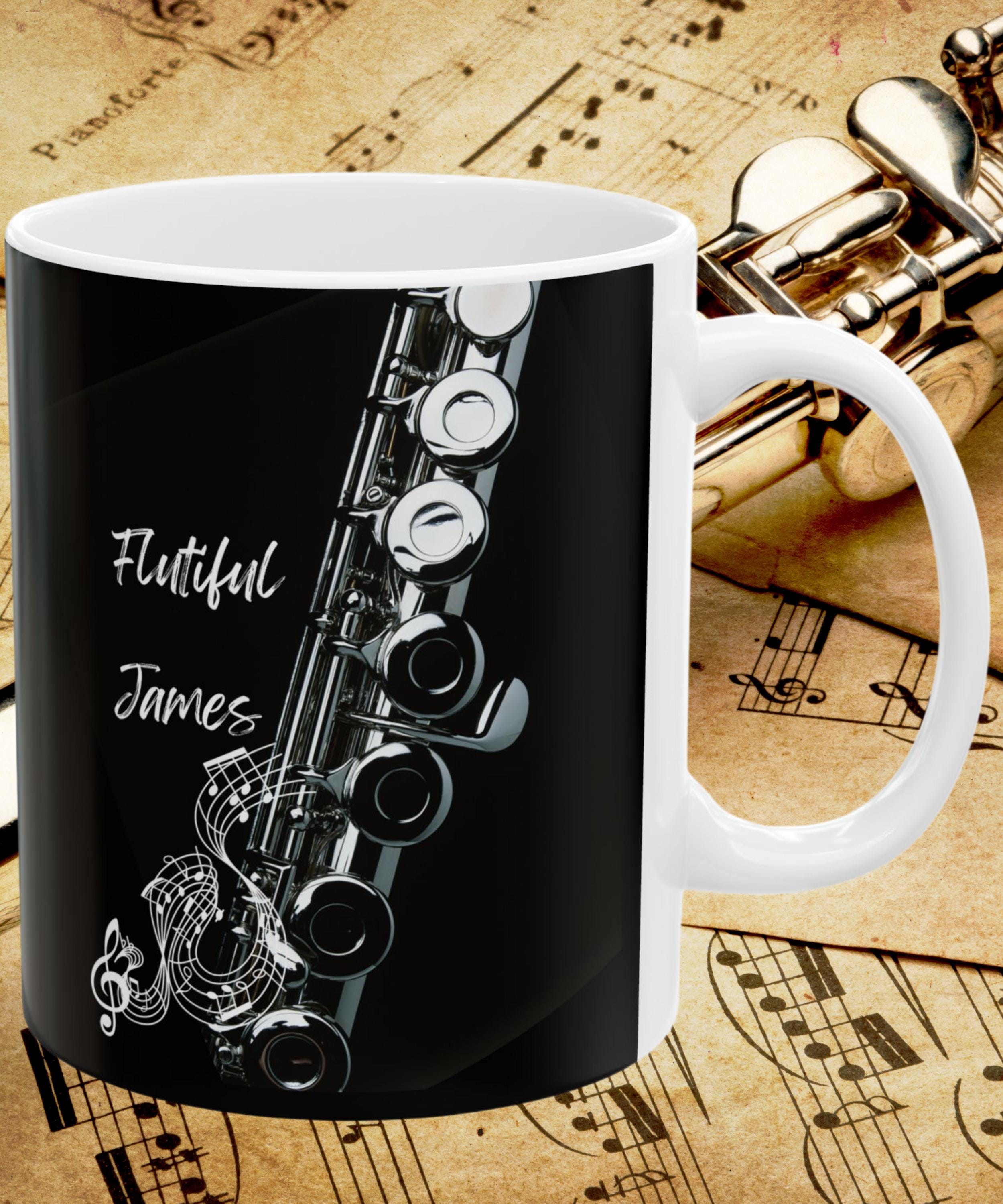 Personalized Flute Ceramic Mug, (11oz, 15oz) Beautiful Flutiful, Flutist Gift, Coffee Tea Hot Chocolate Soup Cup for Musician Music Teacher