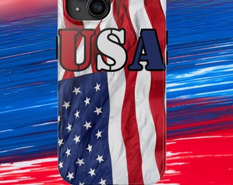 Jasne etui na telefon z flagą USA, patriotyczne etui na iPhone'a z motywem USA, etui na telefon z amerykańską flagą, etui na iPhone'a z motywem weterana USA, etui na telefon Samsung. Wymienione modele.