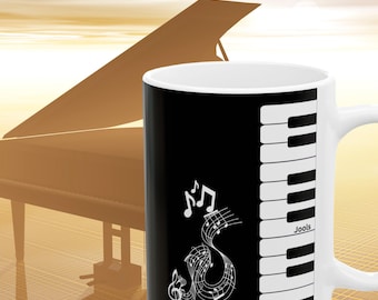 Personalized Piano Ceramic Mug (11oz, 15oz) Funny or Classic, Gift for Pianist Musician Music Teacher Student Classical Orchestra Coffee Cup
