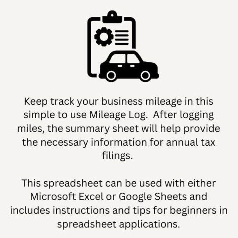 Mileage Tracker Log: Excel & Google Sheets (digital Download) - Etsy