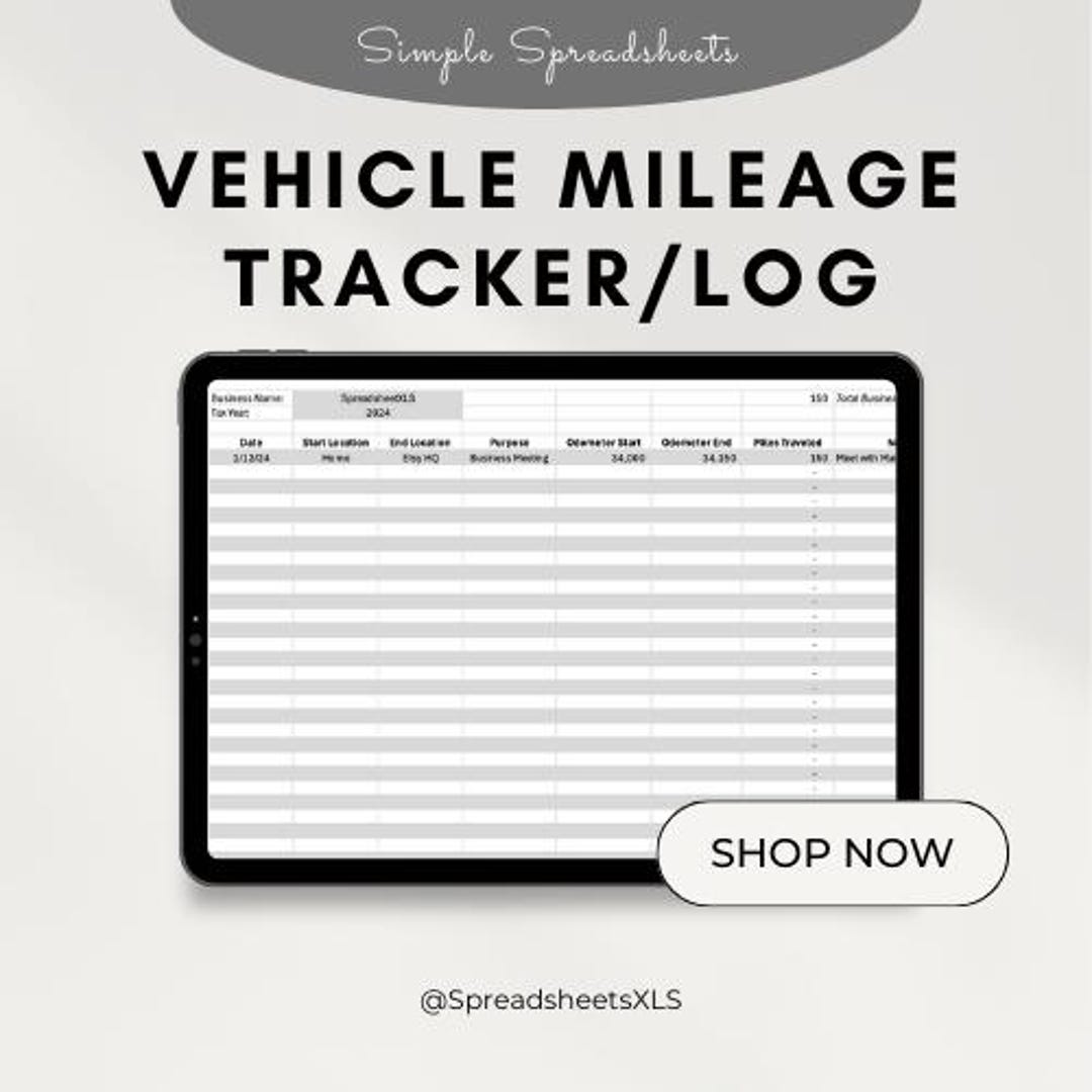 Mileage Tracker Log: Excel & Google Sheets (digital Download) - Etsy