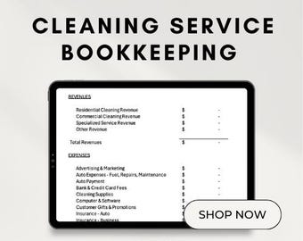 Service de nettoyage Comptabilité des petites entreprises - Chéquier, suivi des pertes et profits - Feuilles Excel ou Google
