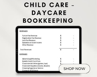 Kinderopvang _ Kinderdagverblijf Boekhouding kleine bedrijven - chequeboek, winst- en verliesregistratie - Excel of Google Spreadsheets