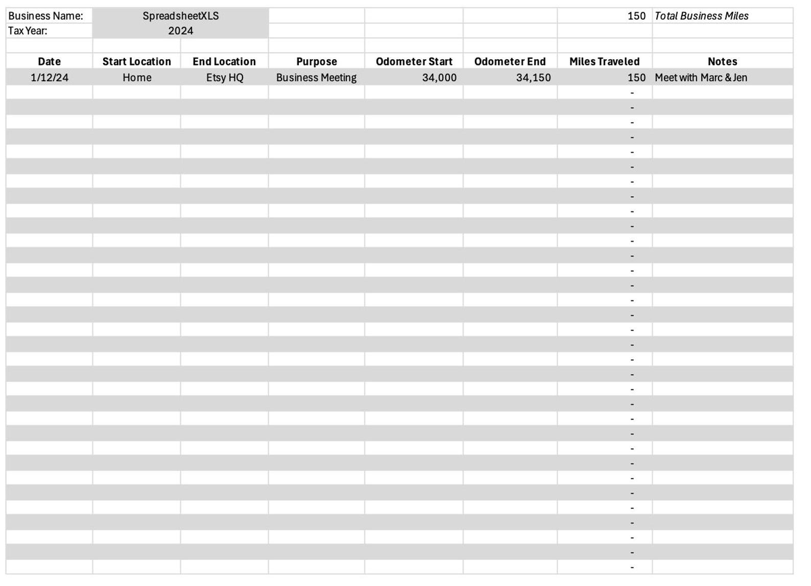 Mileage Tracker Log: Excel & Google Sheets (digital Download) - Etsy