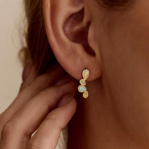 Delicate 14K Gold Opal Multi Stone Stud Earrings, 925 Silver Opal Earrings, Minimalist Jewelry, Charming Gift for Her, Mother’s Day Gift