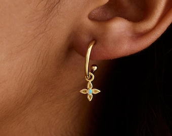 Dainty Opal Earrings, Opal Drop Hoop Earrings, Sterling Silver Minimalist Earrings, Jewelry for Her, Bridesmaid Gift, Christmas Gift