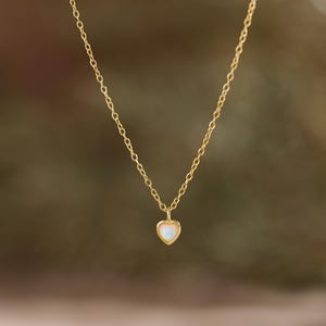 Dainty Heart Opal Necklace, Sterling Silver Pendant Necklace, Minimalist October Birthstone Jewelry, Gift for Her, Layering Necklace