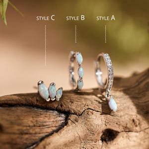 Sterling Silver Opal Earrings, Gold Opal Jewelry Set, October Birthstone Earrings, Dainty Minimalist Hoops, Bridesmaid Wedding Gift for Her