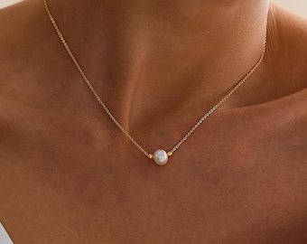 Natural Freshwater Pearl Necklace, Dainty 14K Gold Pearl Necklace, Bridal Necklace, Bridesmaid Jewelry, Minimalist Wedding Necklace