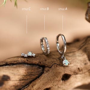 Sterling Silver Opal Earrings, Dainty Hoop Earrings, Gold Huggie Hoops, October Birthstone Jewelry, Minimalist Gift for Her