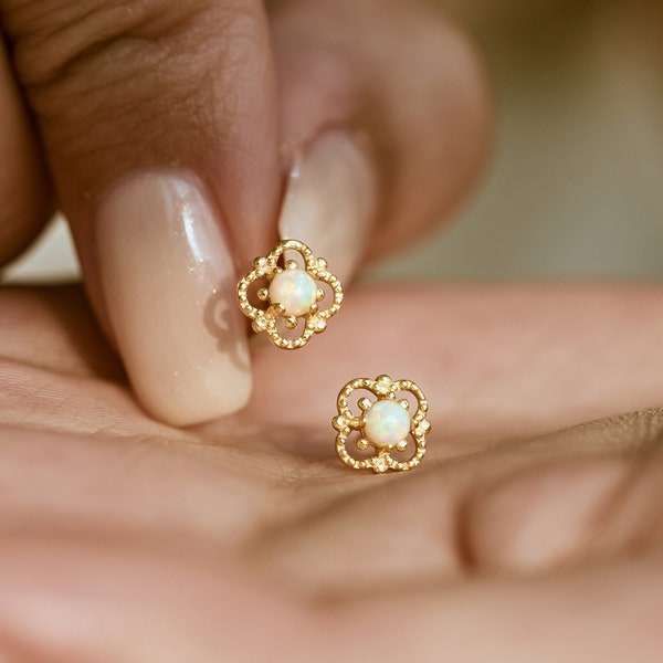 Opal Earrings , Gold Opal Earrings, Silver Opal Stud earrings , Tiny Stud Earrings , Minimalist earrings,  Dainty Gemstone Earrings