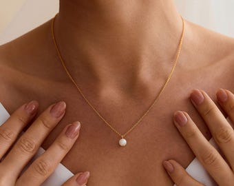 Freshwater Pearl Pendant Necklace, Single Pearl Necklace, 14K Gold Dainty Pearl Necklace, Bridal Necklace, Bridesmaid Gift, Birthday Gift