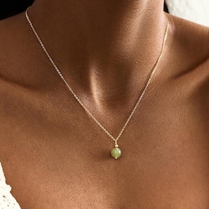 Natural Jade Necklace, Green Stone Pendant, Minimalist Gold Jewelry, Healing Crystal Necklace, Bridal Jewelry, Bridesmaid Gift, Gift for Her