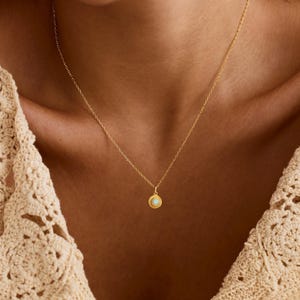 Sterling Silver Opal Necklace, Dainty Halo Pendant, October Birthstone Jewelry, Minimalist Gift for Her, Christmas Gift, Bridal Jewelry