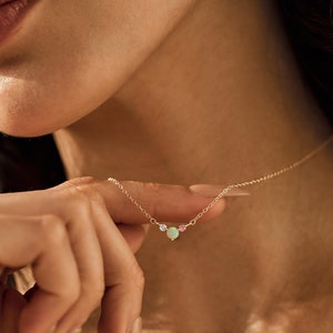 Minimalist Opal Necklace, Dainty Sterling Silver Chain, October Birthstone Jewelry, Elegant Opal Pendant, Layering Necklace, Gift for Her
