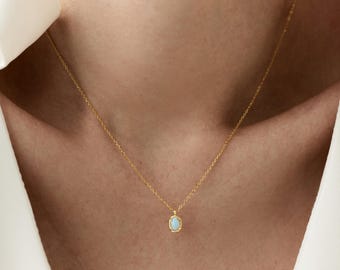 Dainty White Opal Necklace, Oval White Opal Pendant, Real Opal Necklace, Women Christmas Gift, Birthday Gift for Her, Mothers Day Gift
