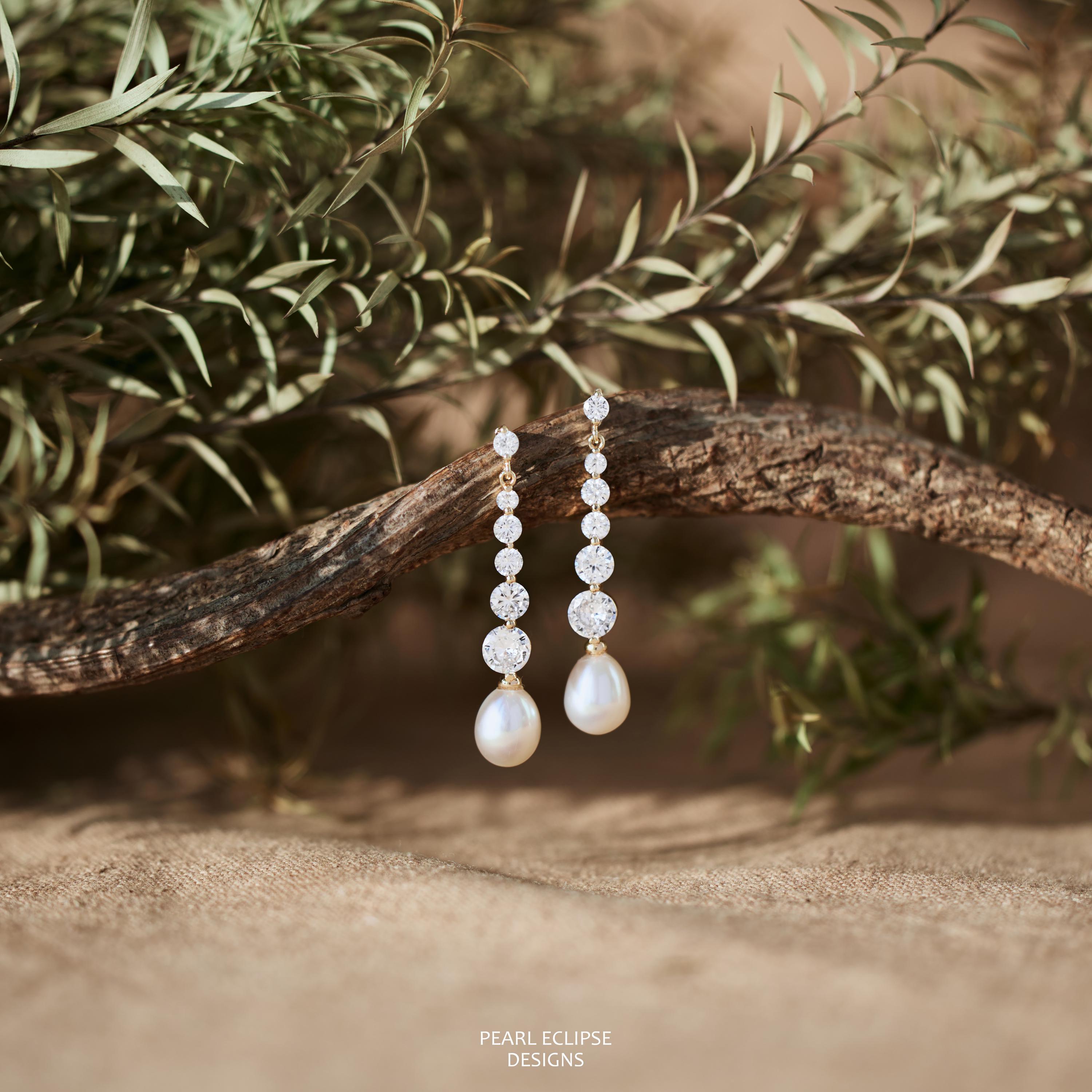 Zircon Pearl Drop Earrings, Bridal Wedding Jewelry, Elegant Gold Dangle Earrings, Bride Gift, Minimalist Earrings, Bridesmaid Jewelry
