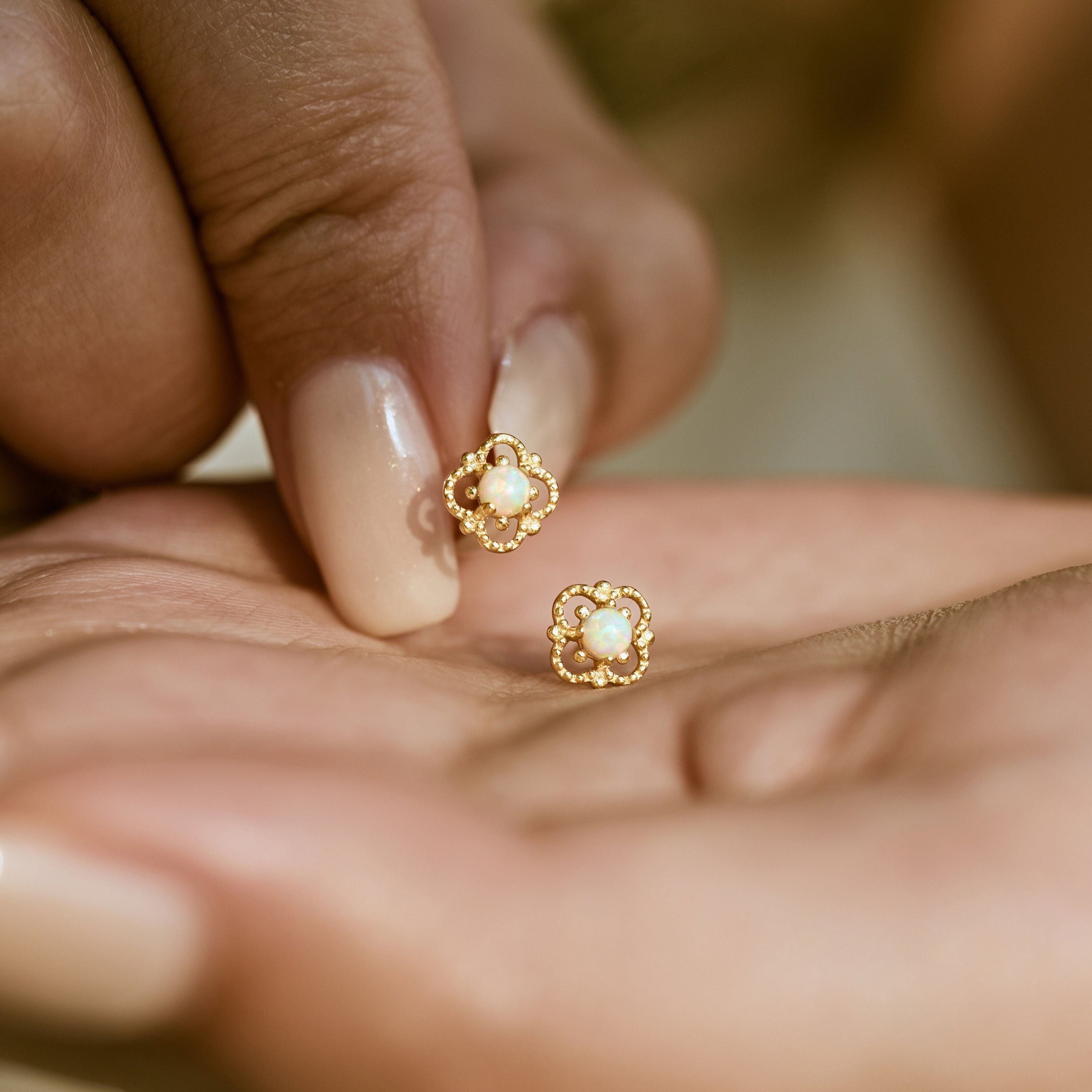 Opal Earrings , Gold Opal Earrings, Silver Opal Stud earrings , Tiny Stud Earrings , Minimalist earrings,  Dainty Gemstone Earrings