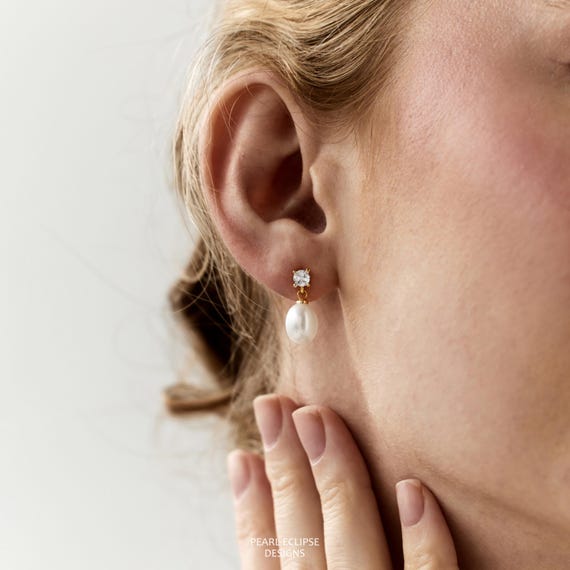 Boucles D'oreilles Pendantes Perles D'eau Douce Naturelles - Neuf Avec étiquettes, Beige Et Or