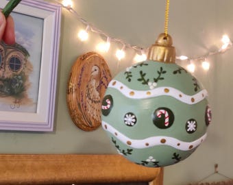 Hand-painted Christmas Ceramic Ornament | Bauble | Christmas Gift | Made to Order | Flat-backed Ornament | Sage Green