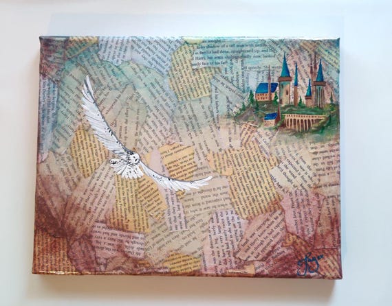 Magic Castle and Snowy Owl |  Original Acrylic Painting| Hand-Painted on 8" x 10" stretched canvas